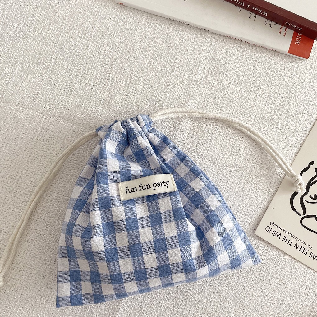 Sac à cordon - carreaux bleu clair