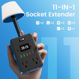 ตัวแปลงไฟแบบปรับได้พร้อมไฟ LED ช่องเสียบหลายช่องและพอร์ต USB ป้องกันไฟล้นและกันไฟ ปลั๊กปรับแต่งได้ - Product Image 6