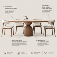 Ensemble de salle à manger en dalle de pierre de style nordique : Décoration intérieure moderne et minimaliste avec une touche rétro, table à manger rectangulaire en bois de frêne massif