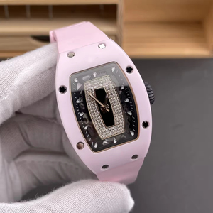 Women's 07-01 Tonneau Automatic Mechanical <b>Watch</b> Pink Ceramic Diamond Dial Luxury Fashion OEM - Product Image 2