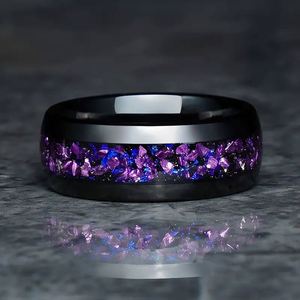 Nouvelles bagues tendance en acier inoxydable plaqué noir, bagues simples en or violet et bleu pour femmes - Product Image 3
