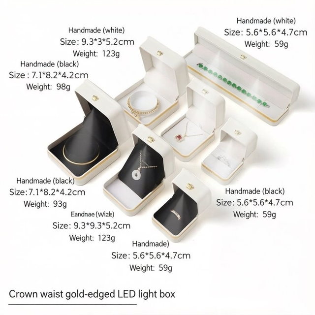 Crown-shaped LED Light Jewelry Box, High-end PU Jewelry Bracelet Ring Necklace Packaging Box with a Sense of Luxury