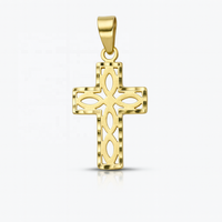 Colgante de Cruz con Motivo de Pétalos Calados en Oro de 14k Hecho a Mano, Joyería Cristiana Ligera para Uso Diario, Colgantes Finos y Dijes