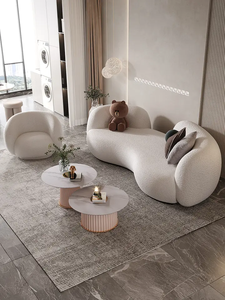 Sofá <span class=keywords><strong>Perezoso</strong></span> de Lana de Cordero, Silla de Tela Bouclé Blanca Crema, Silla de Acento para Salón de Lana de Cordero, Sofá Individual - Product Image 4