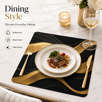 Napperon de table en PP/PEVA noir et or à motif vague abstraite, imperméable, facile à nettoyer, de luxe, style art moderne, pour la décoration et la protection de la table à manger