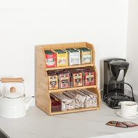 Organisateur de sachets de thé en bambou empilable à 3 couches Support de rangement pour sachets de thé Boîtes à thé en bois