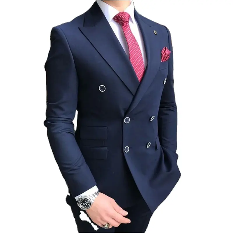 2023 New Arrivals Blue Men Suits Slim Fit 2 Pieces Double Breasted Prom For Wedding Tuxedos Casual Business costume homme Sets