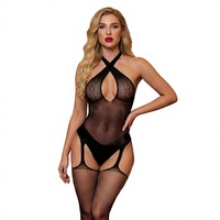Lingerie séduisante grande taille pour femmes, style Europe Amérique, Body sexy sans manches, dos nu, en maille transparente, tissu Dobby, Nylon ODM