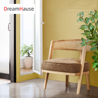 Dreamhause बालकनी प्रकाश लक्जरी लाउंज कुर्सी नॉर्डिक एकल अवकाश लकड़ी रतन सोफा कुर्सी के साथ दौर कुर्सी तकिया