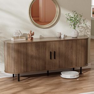 Meuble TV SENYU de style moderne du milieu du siècle avec foyer électrique, armoire en bois, console multimédia, rangement, centre de divertissement - Product Image 4