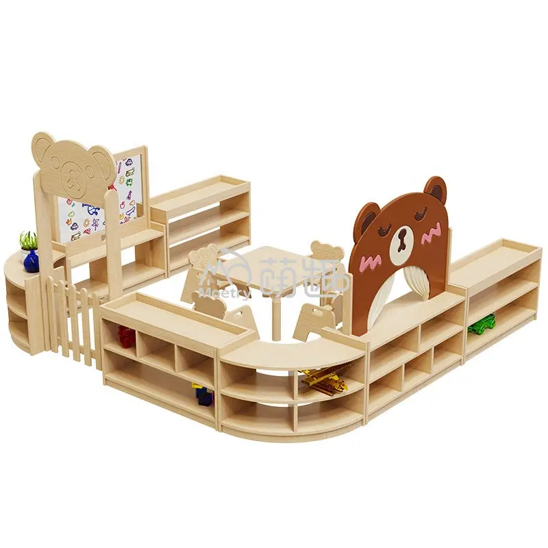 Moetry Day Care Furniture Natural Wood Classroom Divider Montessori Toddler Storage Cabinet Set