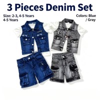 Ensemble en jean 3 pièces pour enfants YQ365 à 10,85 $, veste sans manches décontractée + t-shirt blanc + short cargo pour garçons, tenue pour enfants
