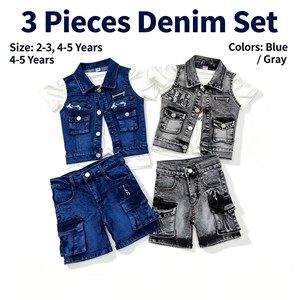 Ensemble en jean 3 pièces <span class=keywords><strong>pour</strong></span> enfants YQ365 à 10,85 $, veste sans manches décontractée + t-shirt blanc + short cargo <span class=keywords><strong>pour</strong></span> garçons, tenue <span class=keywords><strong>pour</strong></span> enfants - Product Image 4