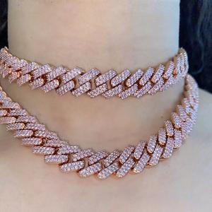 Iced Out-gargantilla de cadena cubana para mujer y niña, de circonia cúbica rosa, joyería <span class=keywords><strong>Punk</strong></span> Rock - Product Image 4