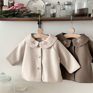 2026 Yeni Bebek Polyester Kumaş Ceket Sevimli Güneş Nakışlı Yaka Sıcak Bej/Deve Rengi Dış Giyim Bebek Küçük Çocuk Sonbahar Kış Ceketi - Product Image 2