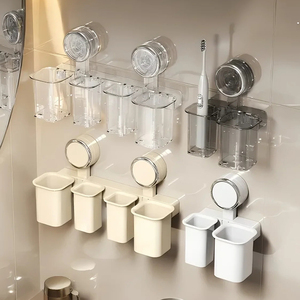 Wall-Mounted Punch-Free Plastic Banheiro Caixa De Armazenamento Ventosa Porta Escova De Dentes Multi-Compartimento Impermeável Eco-Friendly - Product Image 5