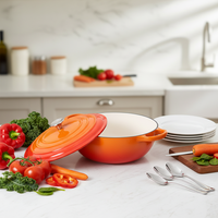 Ensemble de 18 pièces de batterie de cuisine en fonte émaillée au design classique, comprenant un faitout, casseroles et poêles antiadhésives, idéal pour la cuisine domestique
