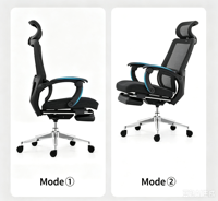 Chaise de bureau ergonomique pivotante à dossier haut et inclinable, avec repose-pieds, nouveau design