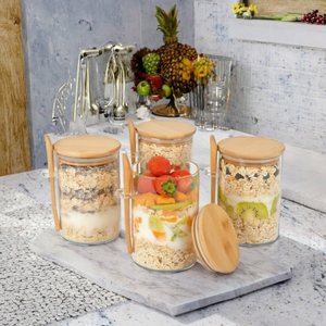 Borosilicate <b>Glass</b> Spice Jar Set Bamboo Airtight Lid <b>Food</b> Storage <b>Containers</b> Round Kitchen Pantry Canisters - Product Image 2