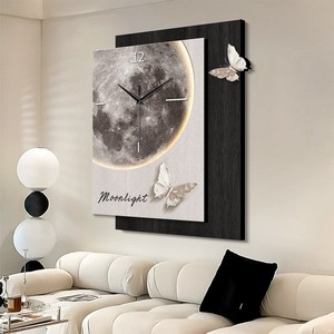 Horloge murale rétro <span class=keywords><strong>de</strong></span> style médiéval, <span class=keywords><strong>peinture</strong></span> nostalgique, motifs papillon et lune, art décoratif 3D en grès pour salons - Product Image 4