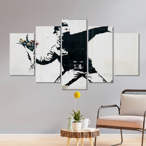 Impression sur toile : Art graffiti floral de Banksy - Décoration murale moderne, lot de 5 toiles assorties - Product Image 2