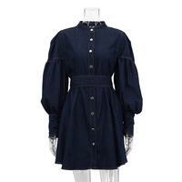 Robe pour femme en jean rétro à manches lanternes et lacets, nouvelle collection automne 2026, vente en gros