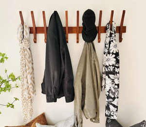 <span class=keywords><strong>Porte</strong></span>-<span class=keywords><strong>manteau</strong></span> <span class=keywords><strong>mural</strong></span> 2026 moderne et durable en <span class=keywords><strong>bois</strong></span> naturel à 2 niveaux avec 5 crochets pour la décoration intérieure - Product Image 3