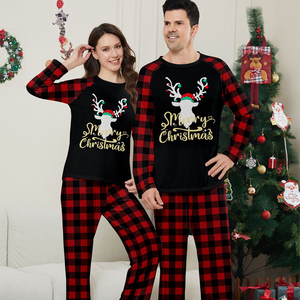 Big Moose Bedruckte Schwarz-Rot Karierte Langarm-Paarpyjamas <span class=keywords><strong>Sets</strong></span> mit Elastischem Bund 2-teiliges Winter-Pyjama-Set - Product Image 2