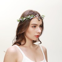 Diadema de Flores del Bosque Hecha a Mano para Boda, Tocado de Hada con Cristal, Accesorio de Disfraz de Elfo Renacentista para Mujer
