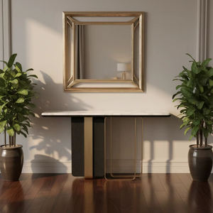 <span class=keywords><strong>Table</strong></span> <span class=keywords><strong>console</strong></span> asymétrique moderne de luxe léger |   <span class=keywords><strong>Table</strong></span> d'entrée en bois et acier inoxydable pour la décoration de l'entrée d'un bar à vin boutique - Product Image 3