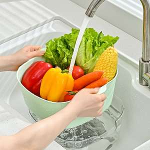 Juego de coladores de plástico de doble capa con cesta de drenaje para lavar verduras y frutas en la cocina - Product Image 4