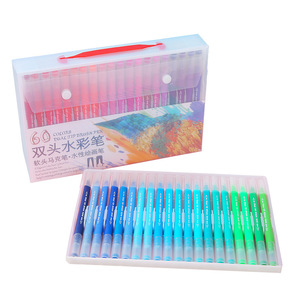 Fournitures scolaires, ensemble de 12 stylos marqueurs à double pointe, feutres fins, peinture, aquarelle, pinceaux - Product Image 1