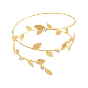 New fashion simple style hot sale gold plated jewelry leaf glass rhinestone big hoop alloy bracelet for women
