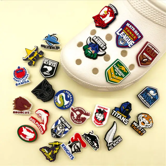 PVC keluaran baru dekorasi jimat sepatu desainer Logo kustom suku cadang & Aksesori sepatu desain tim Rugby gaya Australia