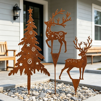 Kit de piquets de jardin en fer rouillé faits à la main avec arbre de Noël pour la décoration de jardin en hiver