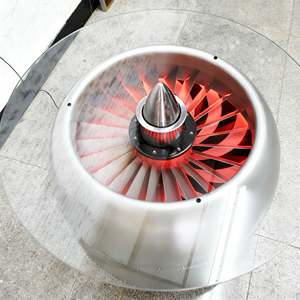 Tavolino da Caffè Rotondo in Ferro Stile Retrò con Motore d'Aereo Inciso, Ventola Turbo Aviazione Dipinta a Mano, Artigianato in Metallo per Decorazione Bar - Product Image 2