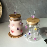 Gobelet en verre borosilicate hautement résistant, design créatif, avec couvercle en bambou, édition rentrée scolaire, soufflé à la main, très attrayant