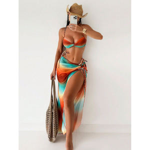 Оптовая продажа, XS-L асимметричное плетеное бикини с завязками и ремешком, сексуальная Длинная юбка, комплект купальников - Product Image 5