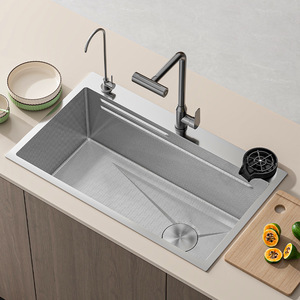 Fregadero de cocina de acero inoxidable 304 con una sola ranura, estilo cascada, con pantalla digital inteligente tipo teclas de piano. - Product Image 1