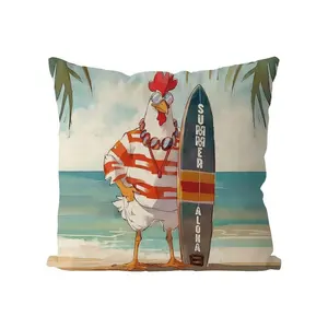 Summer Funny Chicken 18*18 Inch Throw Pillow Covers Farmhouse Cushion Case Decor for Sofa Couch