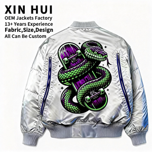 Chaqueta Bomber Vintage de Invierno de Alta Calidad para Hombre, Oversize, Plateada, Cortavientos, Estilo Hip Hop y Skate, con Cuello Alto y Grueso - Product Image 1