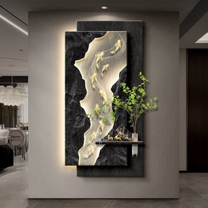 Arte Murale LED in Arenaria <span class=keywords><strong>con</strong></span> Pesci Koi Feng Shui per Hotel |   Dipinto per Ingresso <span class=keywords><strong>con</strong></span> Finitura Opaca Stratificata 3D e Motivo Marmorizzato - Product Image 2
