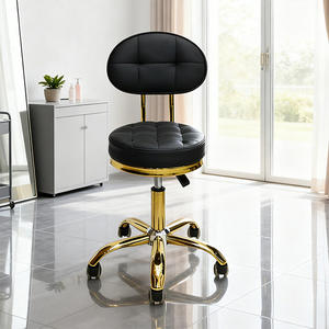 Tabourets de bar pivotants modernes et durables en cuir noir avec base dorée pour salon de coiffure, centre de beauté, salon, <span class=keywords><strong>studio</strong></span> - Product Image 2