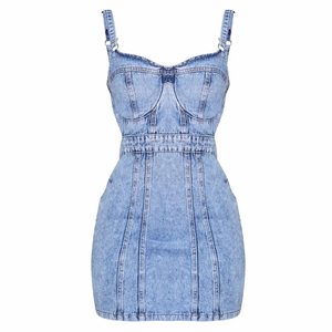 Eleganti Abiti Casual Primaverili ed Estivi Stile Impero Moda <span class=keywords><strong>Abbigliamento</strong></span> Femminile Mini Abito in Denim Bianco Strappato - Product Image 5