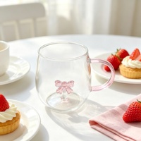 Tasse à café en verre à double paroi avec poignée rose, tasse à boire en verre transparent, tasse à thé en verre à double paroi résistante à la chaleur