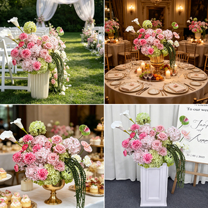 Arrangement floral luxueux en soie rose et blanche, décoration de centre de table sur pied pour mariage, Noël, Nouvel An chinois - Product Image 2