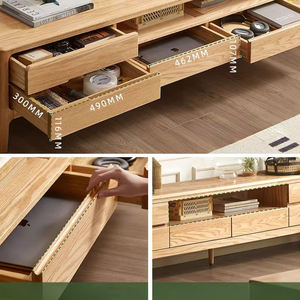 Meuble <span class=keywords><strong>TV</strong></span> et table basse combinés en bois massif au design moderne et simple, avec armoire au sol en chêne pour petits appartements - Product Image 4