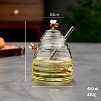 BAMBUS 450ml Pot de miel en verre à haute teneur en borosilicate Ensemble de bidons Conception simple pour le stockage des aliments et le stockage du miel avec cuillère