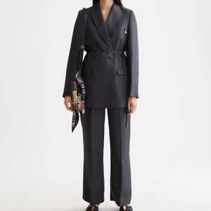 Blazer Corto Entallado de Mujer con Doble Abotonadura y Estampado de Pata de Gallo Gris – Chaqueta de Oficina y Eventos con Solapa Entallada - Product Image 3