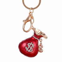 Porte-clés en alliage de zinc avec strass, style américain, motif sac porte-bonheur, pendentif de voiture, emballé individuellement, petit format